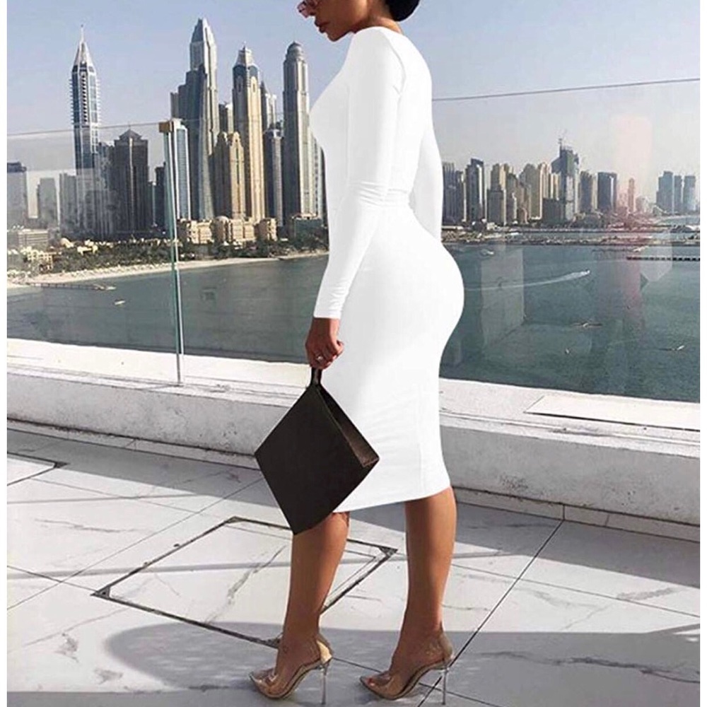 Sexy Bodycon Long Sleeve Round Neck Dress - Picture 6 of 6